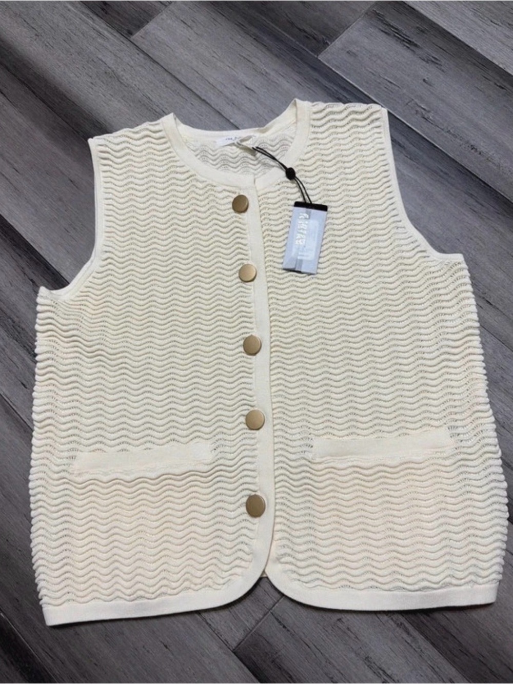 rag & bone Cream Wave-Textured Button Front Vest